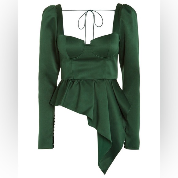 FLASH SALE NEW Self-Portrait Size 8 Asymmetric Green Duchess Satin Top - Picture 4 of 11